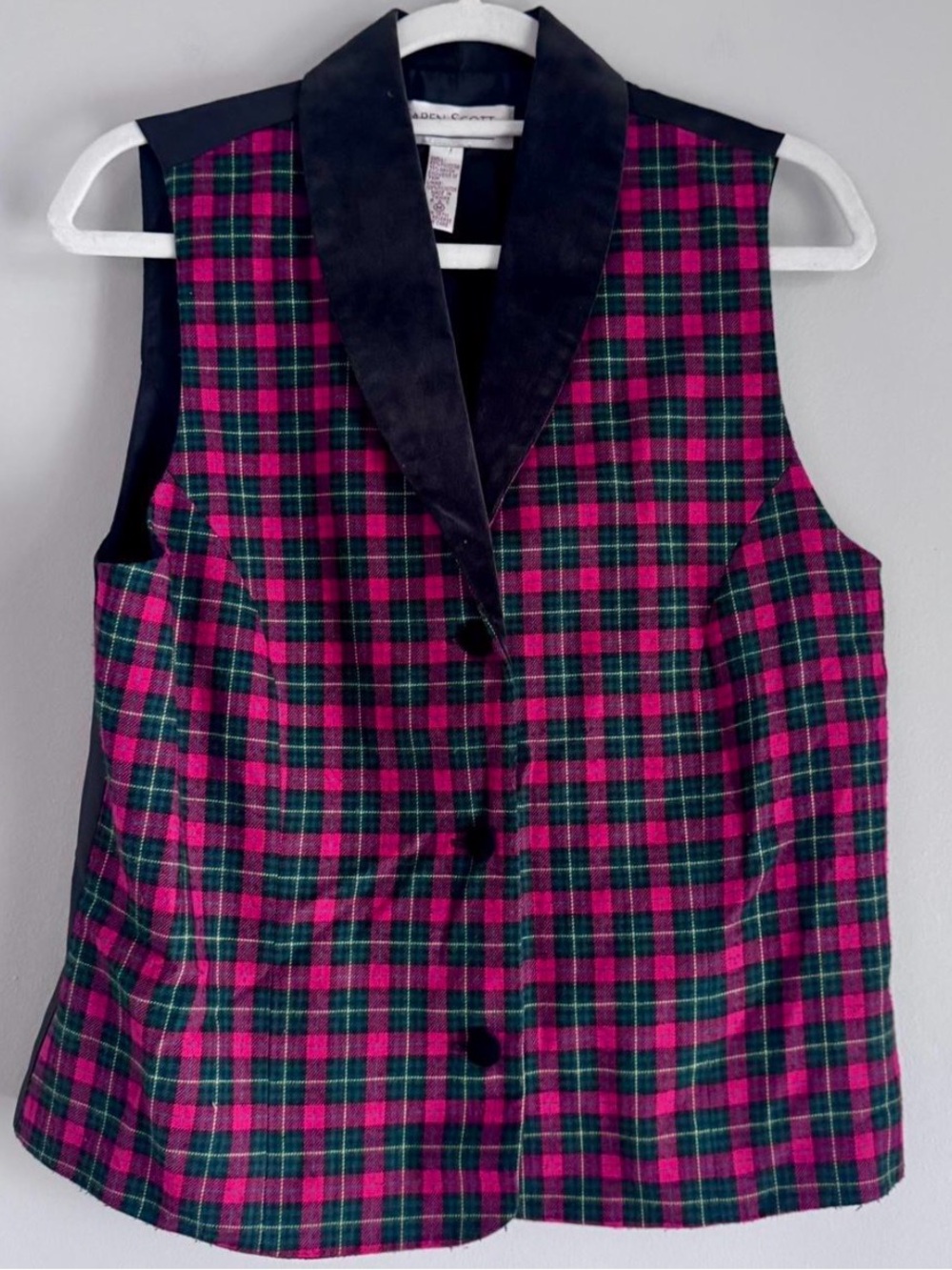 Vintage 90’s Karen Scott Holiday Multi-Colored Collar Button Front Plaid Vest